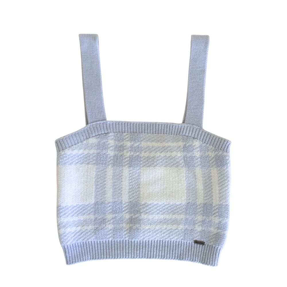 Hollister Blue Plaid Knit Crop Tank Top XS Square Neck Cami - Picture 2 of 6